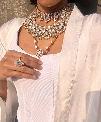 Jwala Moissanite Kundan Necklace and Earring Set